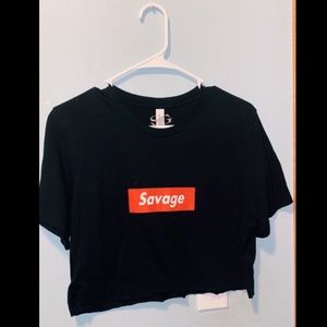 Black “SAVAGE” Crop-top